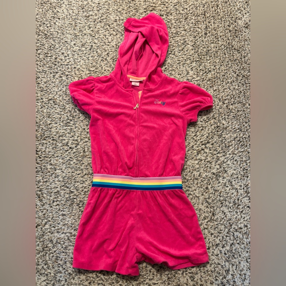 Juicy Couture Pink Hooded Terry Romper with Orange Trim